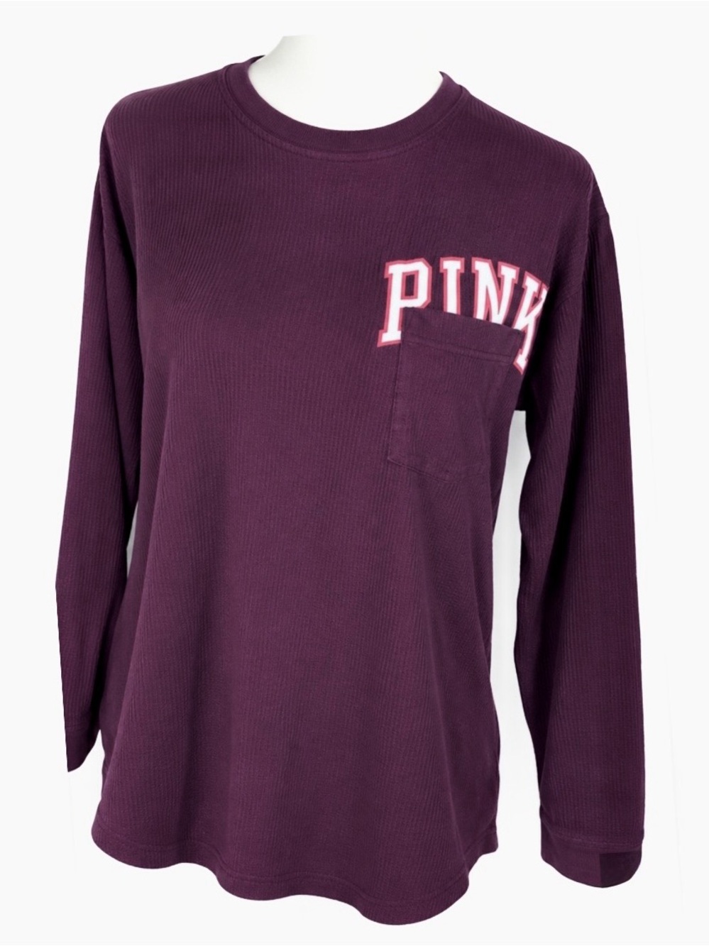PINK Victoria's Secret Ribbed Long-Sleeve Crewneck Top in Deep Plum